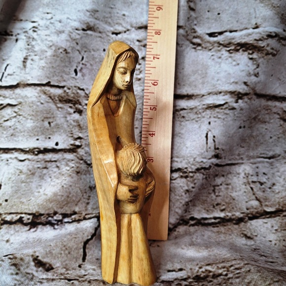 VTG Virgin Mary & Jesus Figurine Carved Statue Olive Wood Holy Land 7" - Picture 10 of 12